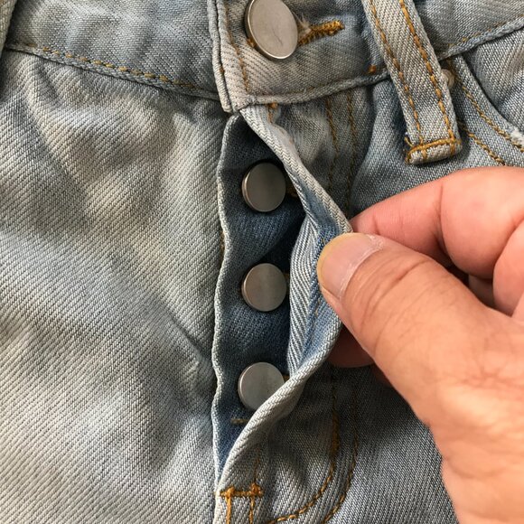 MNML Jeans Men 28x29 Blue Low Rise Raw Hem Distressed Ankle Zip Button Fly Biker - Picture 11 of 15